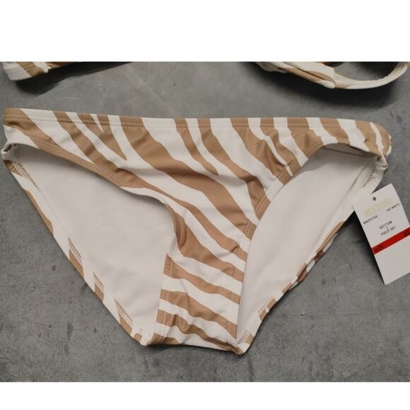 Michael Kors Swimsuit 2 Piece XS NWT Animal Print Tan White - Picture 3 of 5